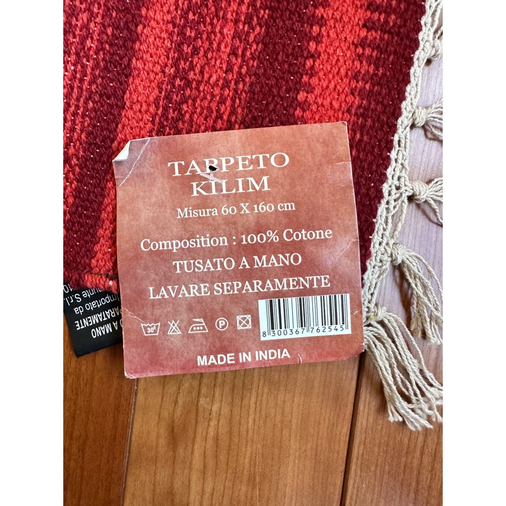 Tappeto Kilim Southwestern Cotton Runner Rug 24x64 Hand Woven Multi Color India - Picture 4 of 4